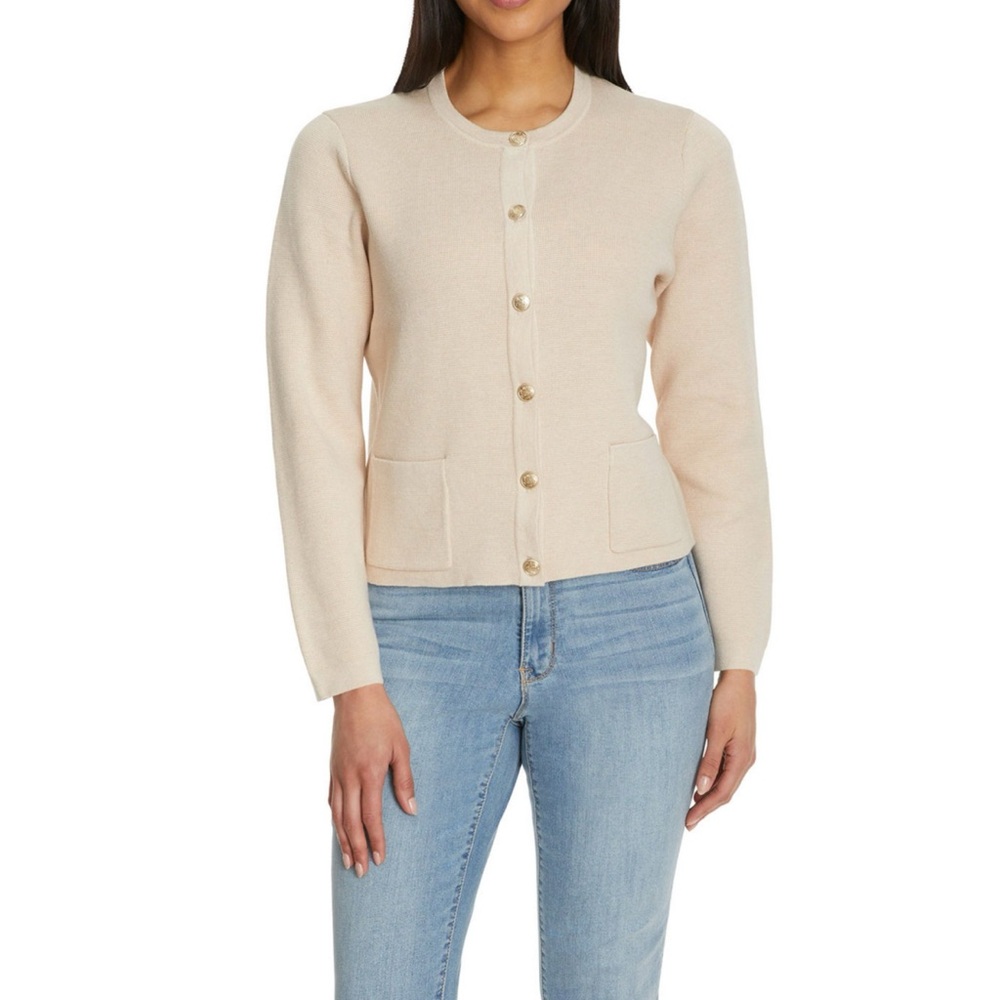 Nine West Cream Sweater Jacket with Gold Buttons